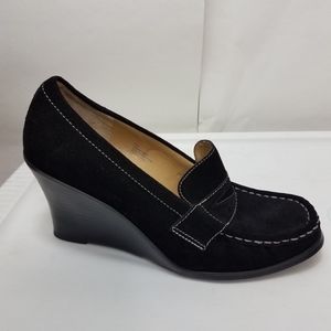 Black Suede Loafer Wedges